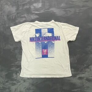 vintage Nike International Swoosh Globe Map World shirt mens Small 1990 grey tab